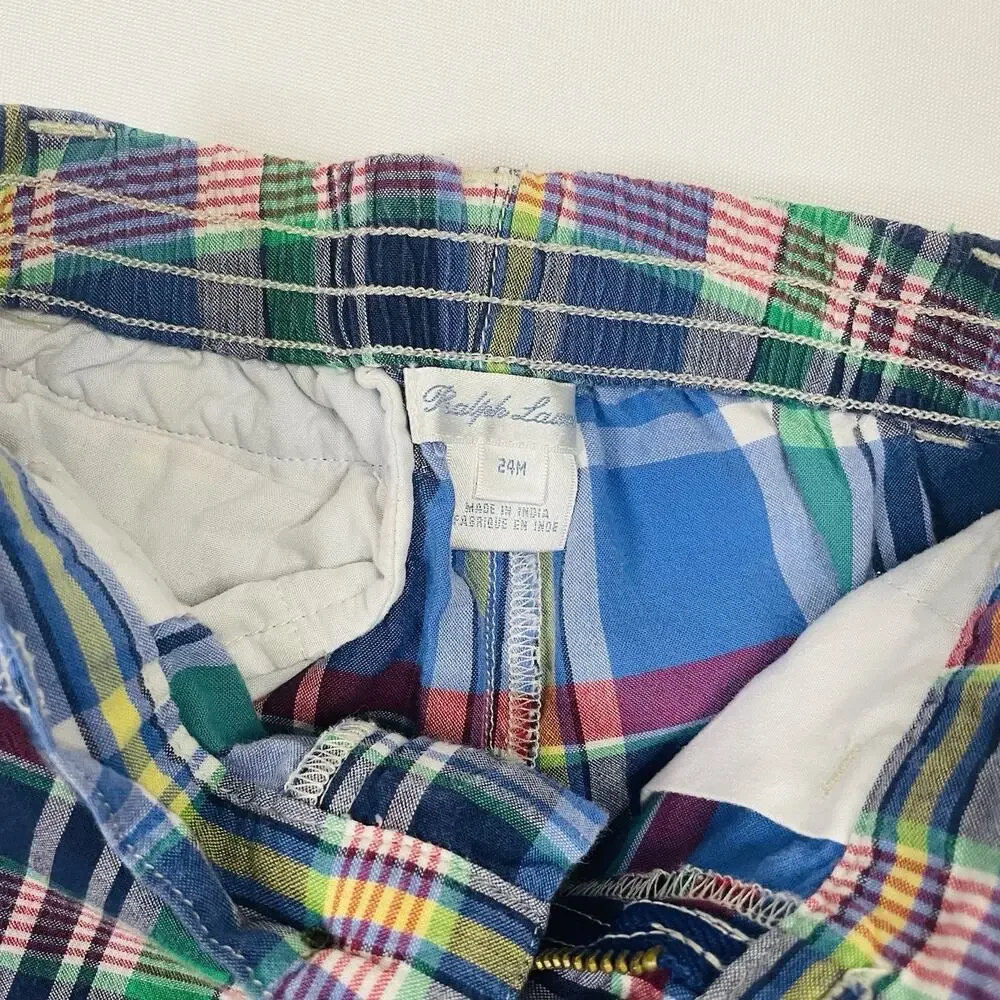 Ralph Lauren Plaid Shorts Kids 24 Months Blue Green Red Cotton Elastic Waist‎ - Picture 3 of 4